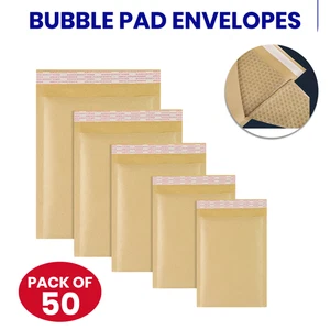 Pack of 50 Bubble Pad Envelopes Brown Postage Mailer Secure Peel & Seal Postal - Picture 1 of 16