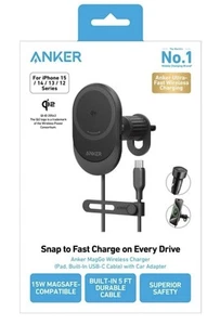 Anker MagSafe Wireless Car Charger Holder Mount MagGo 25W USB Adapter New Sealed - Picture 1 of 4