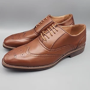 Scarpe eleganti Oxford Wingtips Golaiman da uomo marroni taglia 9 stringate G1306 - Foto 1 di 12