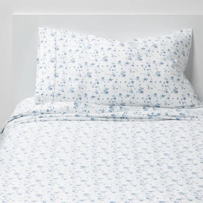 Twin/Twin XL Printed Performance 400 Thread Count Sheet Set White/Blue Floral - - Image 1 of 4