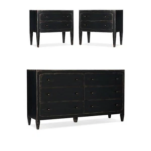 Home Square Set of 3 Wood 6 Drawer Dresser & 2 Two-Drawer Nightstands in Black - Picture 1 of 10