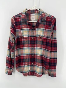 American Eagle Ahh-Mazingly Soft Flannel Shirt Womens Medium Red Blue Orange - Picture 1 of 7