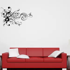 Blumen Wirbel und Ranken mit Schmetterling Ecke Deko Wandsticker Aufkleber - Bild 1 von 36