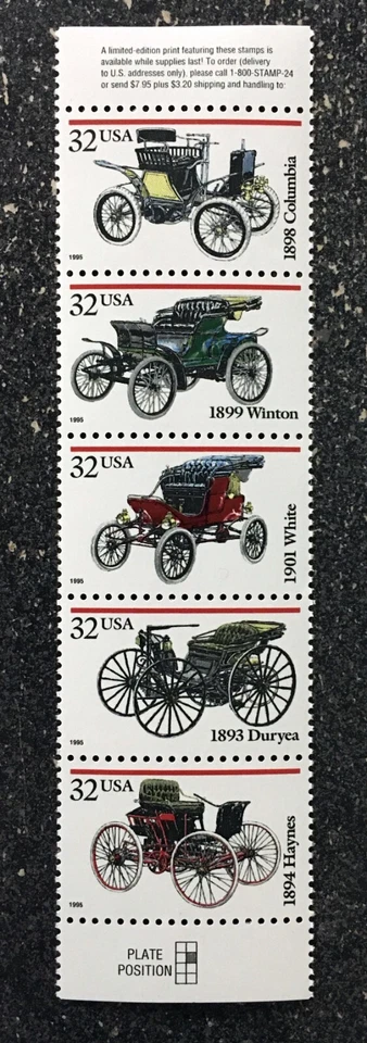 1995USA #3019-3024 32c Antique Automobiles - Strip of 5 With Selvage  Mint - Image 1 of 1