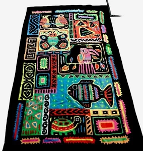 Vintage Hilasal Regenbogen Bunt Mola Tropisch Frottee Strandtuch 61”x35” - Bild 1 von 10