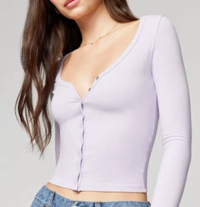FLORENCE BY MILLS SOFTIE RIB CARDI SIZE SMALL LAVENDER SHADE NEW WITH TAGS - Picture 1 of 4