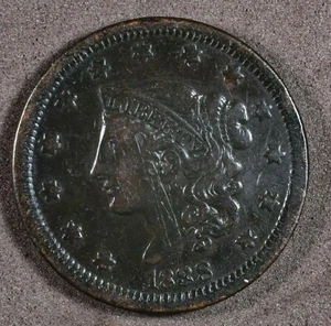 Centavo grande cabeza corona 1838 F centavo de cobre fino 1 c  - Imagen 1 de 2