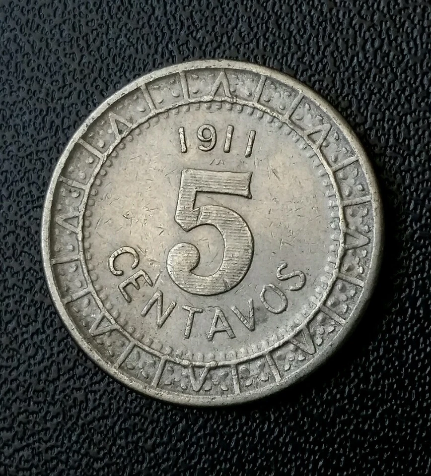 1911 México 5 Centavos Original Período Guerra XF-AU ☆ Período Revolución Bonita Moneda Foto 1 de 4