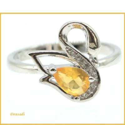 Anello Giovanile Argento IN Forma Da Cigno Pietra Citrino Giallo E Zirconi - Immagine 1 di 4