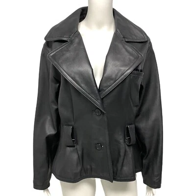 TW Tannery West women's leather jacket black 100% leather button front size M - Image 1 of 4