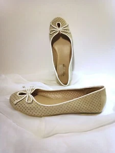 MICHAEL SHANNON - Perforated Light Beige Suede Ballet Flats Women's Shoes Size 7 - Picture 1 of 12