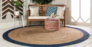Round Rug Hand Braided 100% Natural Jute Farmhouse Area Rug Bordered Design Rug - Picture 1 of 6