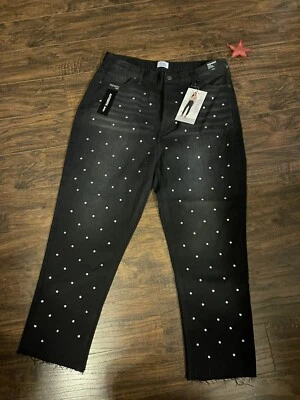 Simple Society Women’s Super High Rise Straight Black Crop Jeans 17/33 - Image 1 of 4