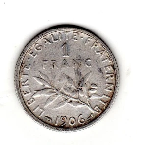 FRANCE 1 FRANC SEMEUSE 1906 ARGENT SILVER - Imagen 1 de 2
