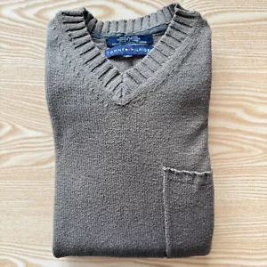 Tommy Hilfiger Medium Jumper Mens Brown 22" Pit-to-Pit Designer V Neck Pocket - Picture 1 of 11
