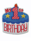 My 1st Birthday cake Blue Iron On Patch Sew on transfer Embroidered badge
