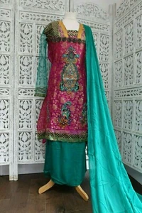 Pink & Jade semi-sewn Indian Bollywood fabric Unstitched suit – SKU16416 - Picture 1 of 9
