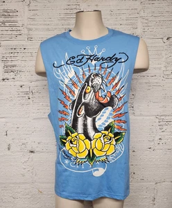 Neu mit Etikett Ed Hardy Größe L Herren-Tanktop puderblau Panther Rose Tattoo Muskel - Bild 1 von 7