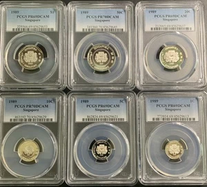 Singapore 1989 Proof Set / PCGS PR70 & 69DCAM / KmPS24 / Top Pop Silver Gems! - Picture 1 of 8