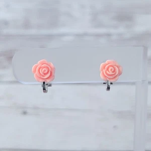 Vintage Clip On Earrings Dainty Rose 3/8" - Picture 1 of 6