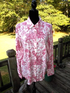 Denim & Company weiß & rosa Paisley Langarm Knopfleiste Hemd Medium gebraucht, in einwandfreiem Zustand - Bild 1 von 4