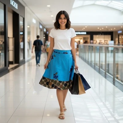 Mini faldas envolventes de seda rodilla corta lunares estampado longitud doble capa L-20" Foto 1 de 3