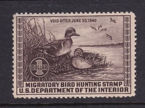 1939 Federal Duck Hunting Stamp Sc RW6 MNG Green-winged Teal CV $60 (WF - Picture 1 of 1