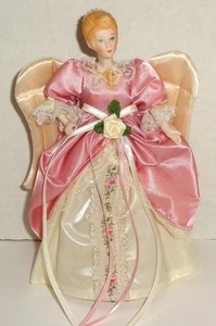 Topper de árbol de ángel de Navidad de porcelana victoriana vintage 8" rosas de encaje rosa - Imagen 1 de 4