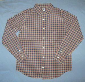 Camisa de vestir Janie and Jack a cuadros manga larga con botones azul tostado naranja 10 usada en excelente estado - Imagen 1 de 12