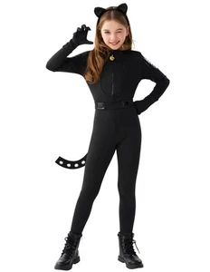 Black Cat Costume for Girls, Kids Cat Outfit Set with Tail Headband Gloves, C... - Picture 1 of 7