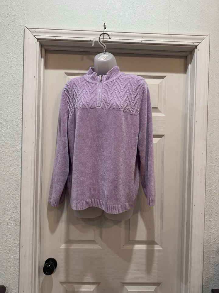 Moletom de malha Alfred Dunner M feminino violeta 1/4 manga longa roxo - Imagem 1 de 4