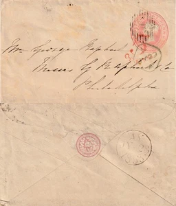 GB to US QV 1d Stationery Barred IT Triangle in Grid 5c Postage Due in Red 1853 - Picture 1 of 1