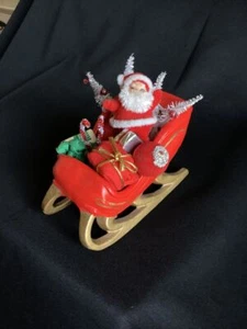 Vintage Santa Claus In Sled White Bottle Bush Tree Packages - Picture 1 of 5