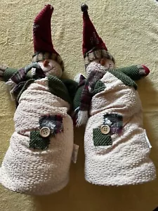 Set Of 2 Cotton Cloth Covered Standing Snowmen Decor 21” Tall - Picture 1 of 4