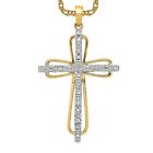 10K Yellow Gold .03Ct. Diamond Holy Cross Necklace Religious Pendant Jesus ...