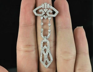 $3,350 18K White Gold 1ct Round Diamond Vintage Look Milgrain Dangle Pin Brooch - Picture 1 of 7