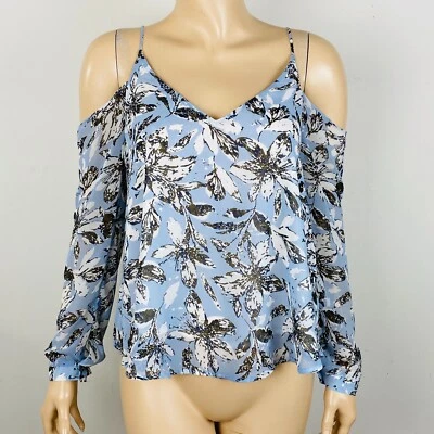 ASTR Blue Multicolor Floral Print Cold Shoulders Bohemian Women's S Top Blouse - Image 1 of 4