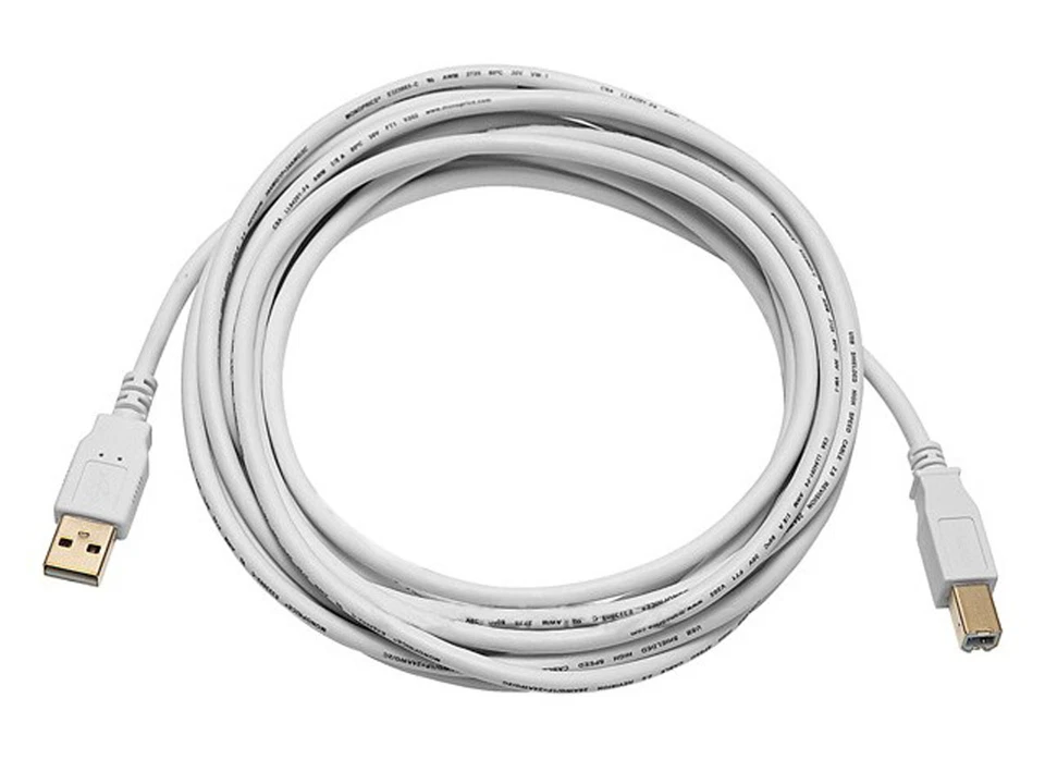 10ft USB 2.0 A Male to B Male 28/24AWG Cable (Gold Plated) - WHITE 8617 - Image 1 of 1