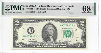 2017A St. Louis $2 FRN (HA Block) PMG 68 EPQ Superb Gem Uncirculated  - Image 1 of 4