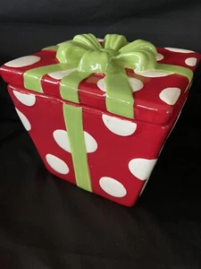 Red & White Polka Dot Christmas Holiday Cookie Jar Gift Present REAL HOME 7.5" - Picture 1 of 6