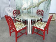 CHINESE CHIPPENDALE DINING SET ,  OCTAGONAL DINING TABLE AND 4  TRELLIS CHAIRS