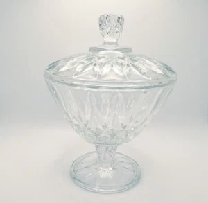 Vintage Anchor Hocking Crown Point Pattern Clear Pedestal Candy Dish With Lid - Picture 1 of 13