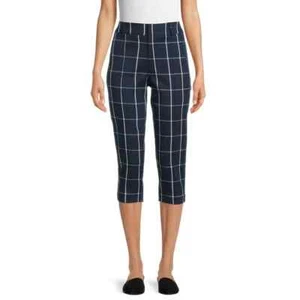 Time And Tru Women's Size 14 Blue White Window Pane Capri Pants - Picture 1 of 13