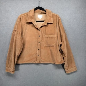 American Eagle Shirt Jacket Womens Size M Corduroy Crop Shacket Neutral Slouchy - Picture 1 of 11