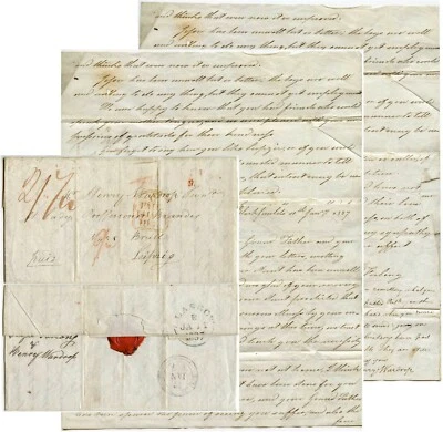 SCOTLAND 1837 LONG DOUBLE LETTER WARDROP LEIPZIG SEAL WHAE THE HELL BLACKFAULDS - Image 1 of 4