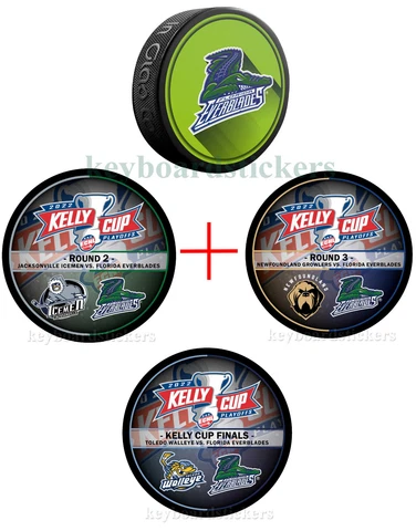 Florida Everblades 2022 ECHL Kelly Cup Finals 4 Hockey Puck PKG -2nd 3rd Round Cover