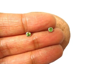 Small Green Round TSAVORITE  Sterling Silver 925 Gemstone Stud Earrings - Picture 1 of 7