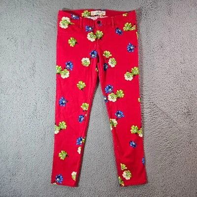 Pantalones Hollister Mujer 28W Entrepierna 26" Estampado Floral Elástico Rojo Foto 1 de 4