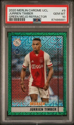 2020 Topps Merlin UCL Jurrien Timber Green Mojo Refractor RC  /99 PSA 10 Arsenal - Image 1 of 2