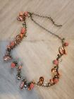 Chain & Beaded Necklace Orange Brass Type Costume Jewelry